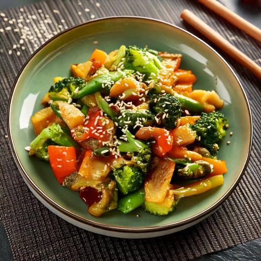 Asiatische Gemüsepfanne mit Sesam und Ingwer