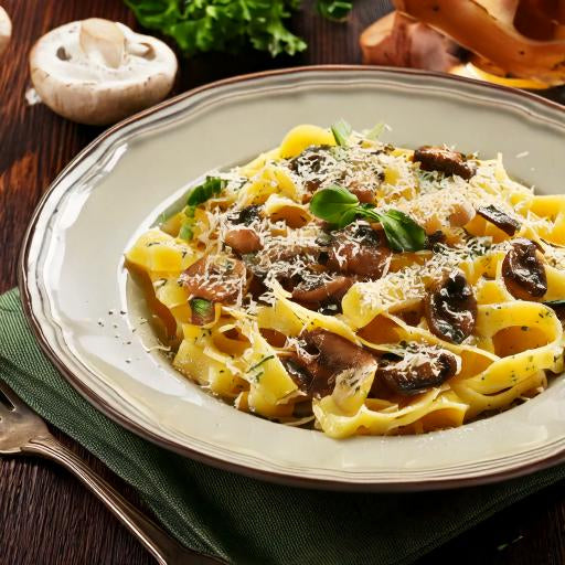 Cremige Pilz-Pasta mit Knoblauch und Parmesan