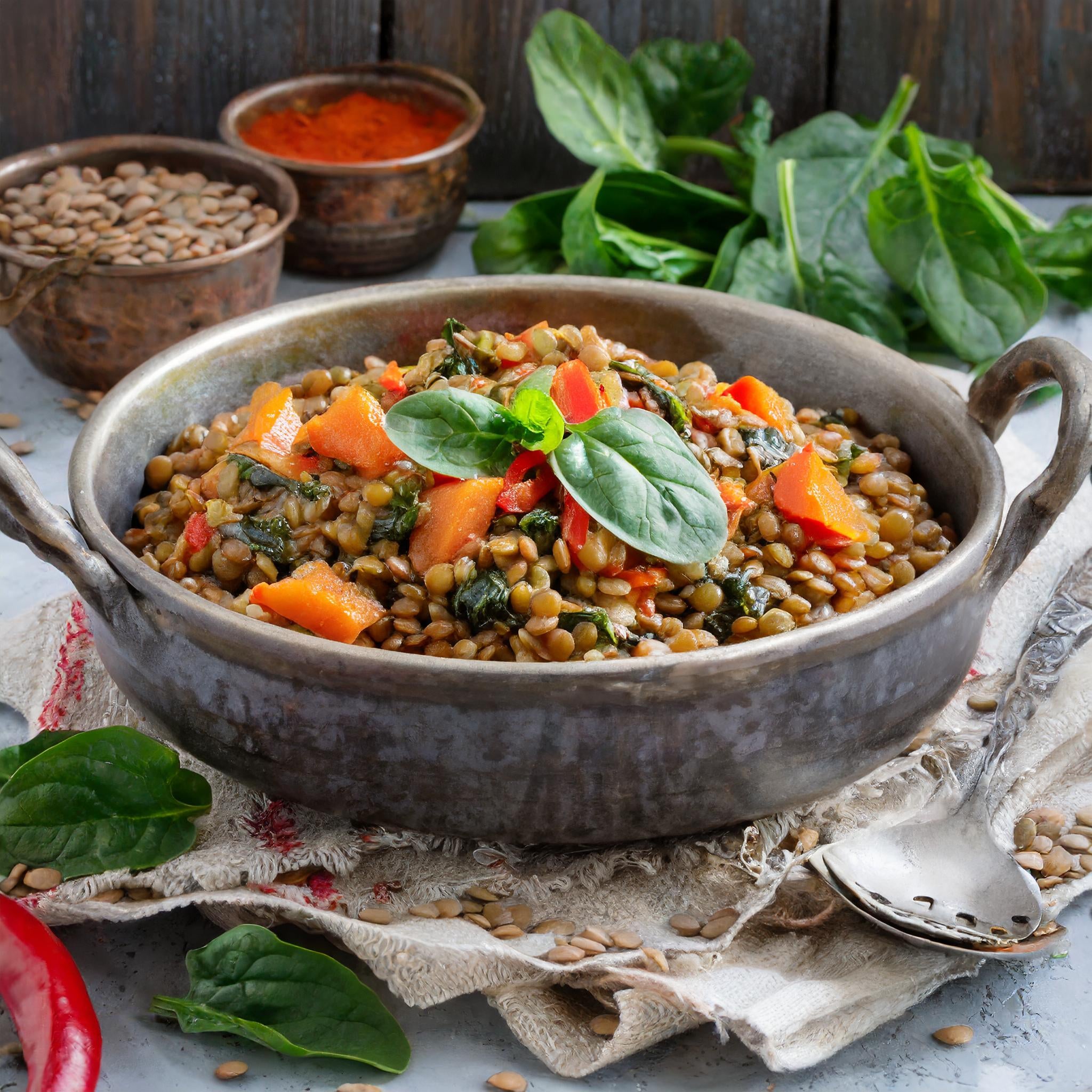 Würziger Linseneintopf mit geräucherter Paprika und Spinat