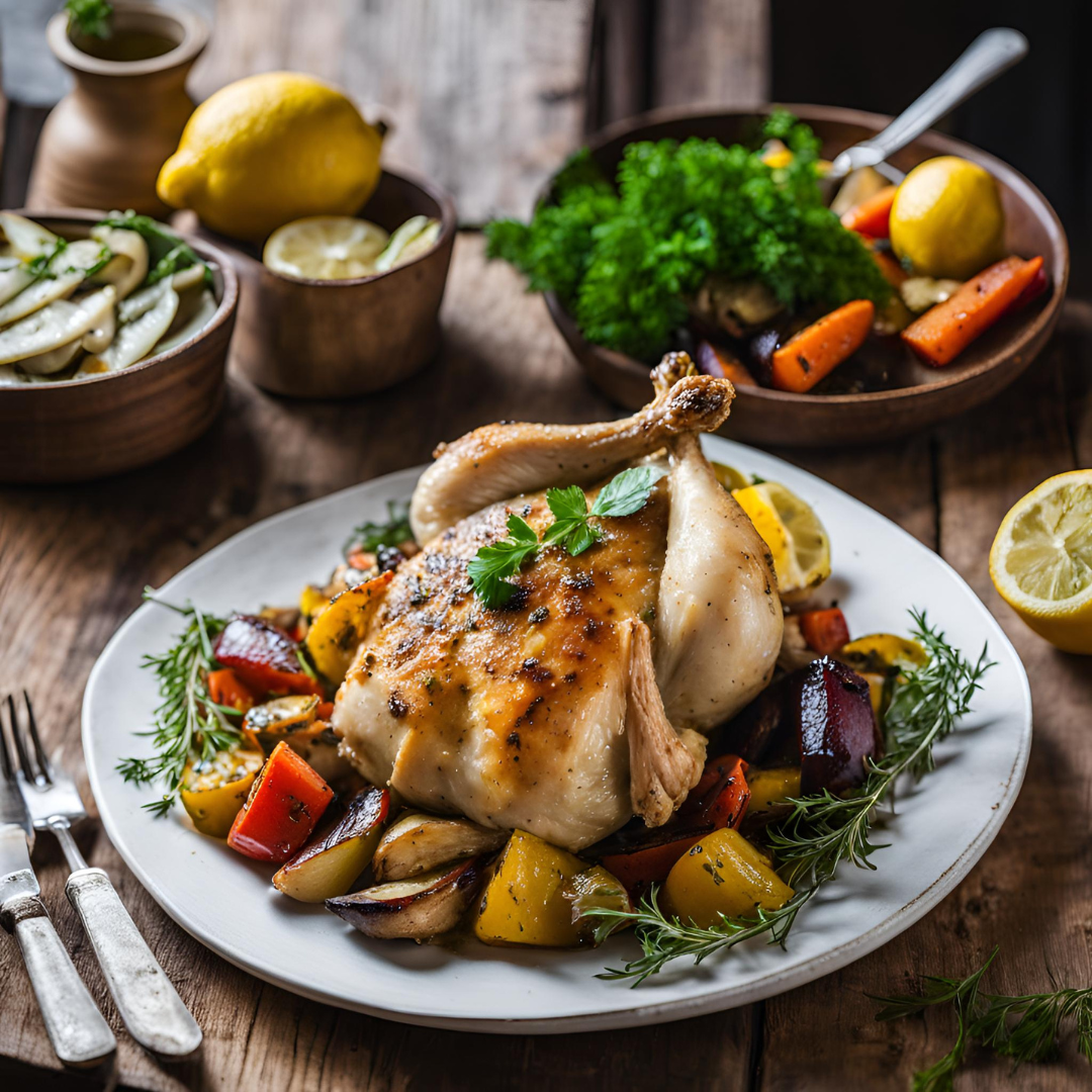 Zitronenhähnchen mit gebratenem Gemüse