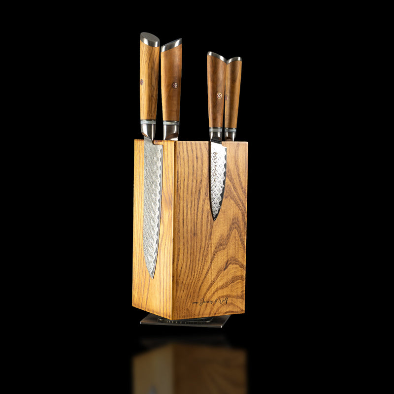 Messerset mit Olivenhozgriffen und Messerhalter Messerblock