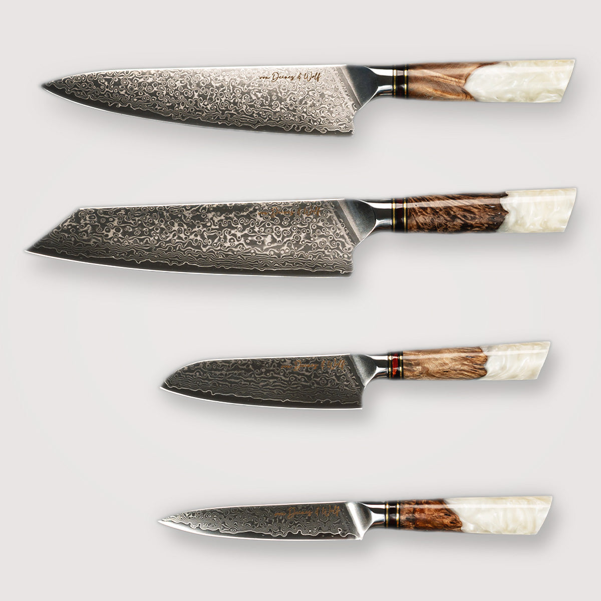 Damastmesserset „Resin“ inkl. Messerhalter Ashcube