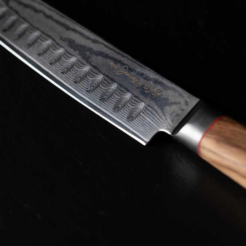 Tranchiermesser mit Olivenholzgriff und Damastklinge