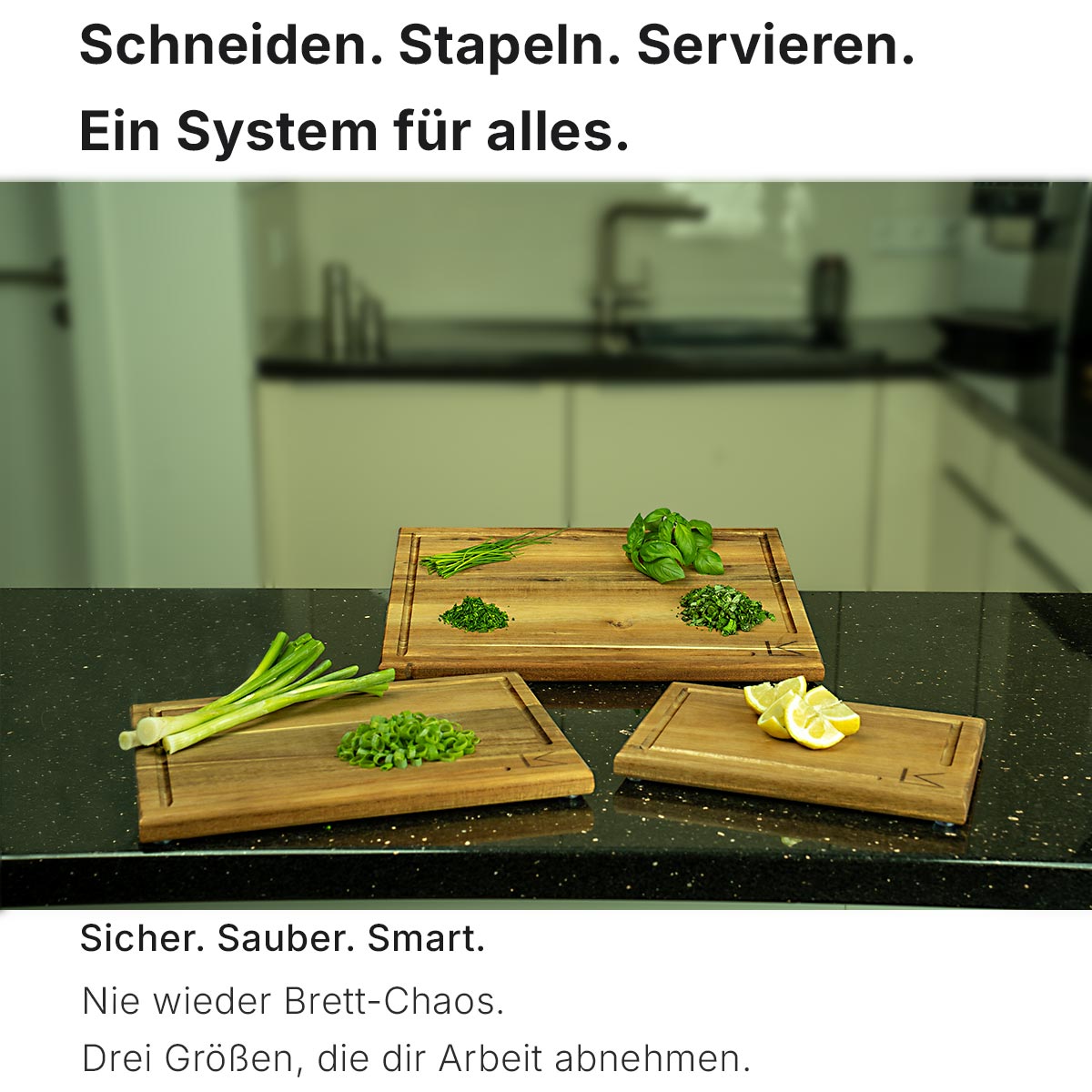 Küchenbrett Set Holz. Dreier Set