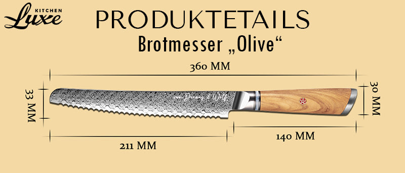 33 cm Damast-Brotmesser "Olive"