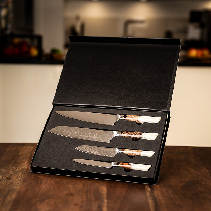 Damastmesserset „Resin“ inkl. Messerhalter