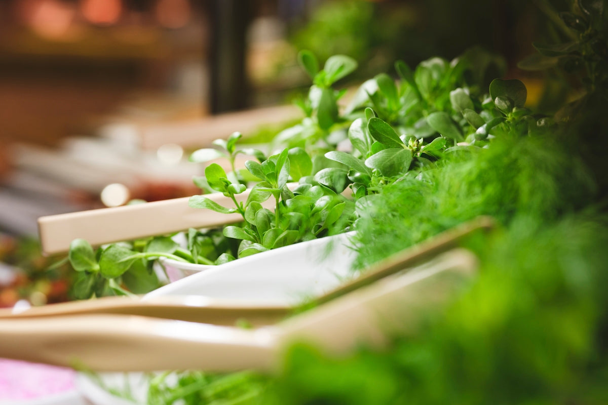 Fresh greens are displayed for serving.