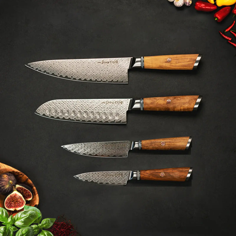 Damastmesser Olive 4er Messerset