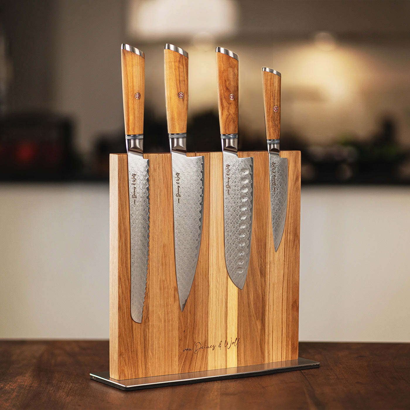 Damastmesserset Olive 4er mit Halter