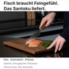 Damast Santoku Olive schneidet Lachsfilet