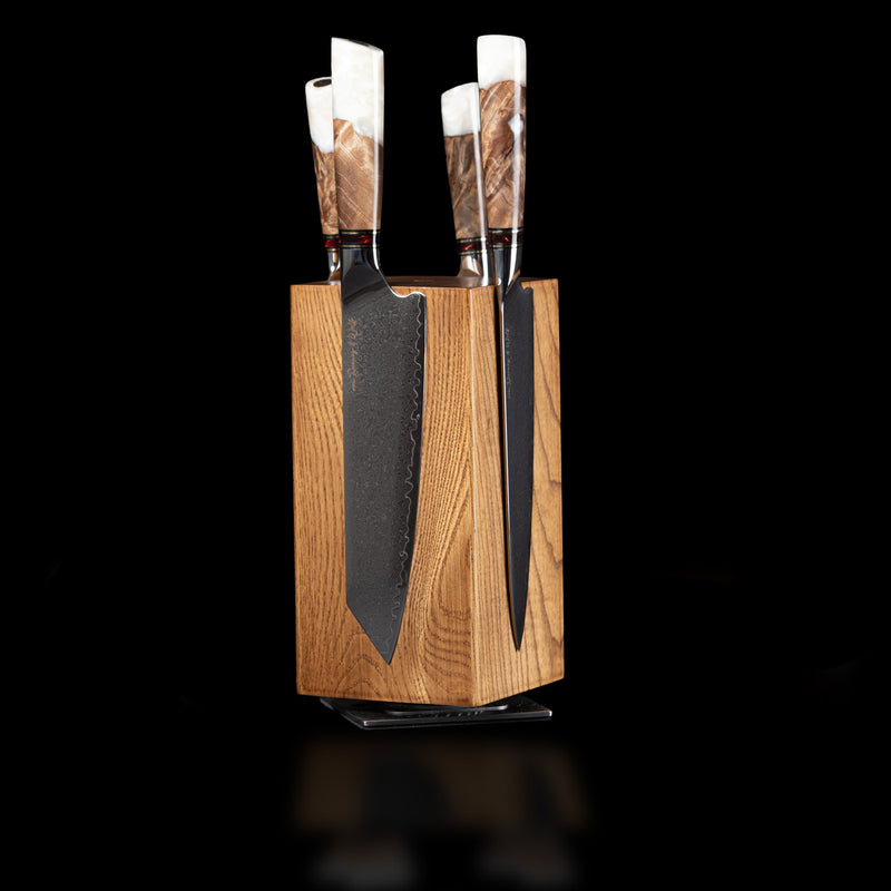 Damastmesserset Resin mit Messerhalter Aschcube