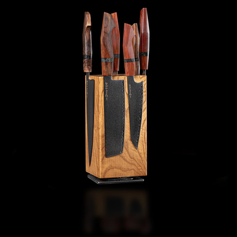 Damast Messerset Sandelholz mit Messerhalter Ashwood